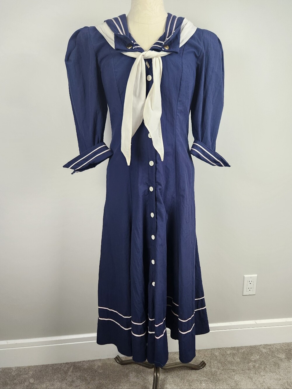 VTG 7Os 80s Joseph Ribkoff Sailor Cotton Dress Sz 11 Fits Small Nautical Navy